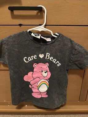 Zara Black-Gray Wash Tee with Pink Care Bears Graphic